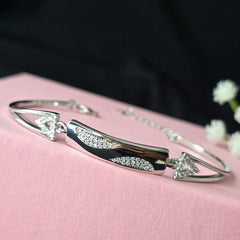 925 Sterling Silver Adjustable Wave-Design CZ Bracelet