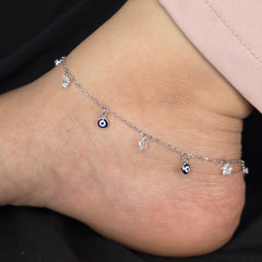 925 Sterling Silver Evil Eye & Star Charm Anklet