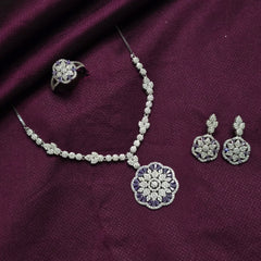 925 Sterling Silver Violet Petal Sparkle Floral Jewellery Set