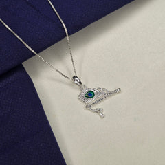 925 Sterling Silver Peacock Feather & Flute Design Chain Pendant
