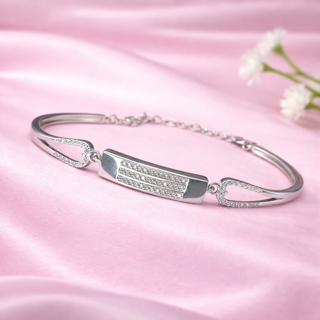 925  Sterling Silver Adjustable Triple-Row CZ Kada Bracelet