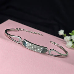 925  Sterling Silver Adjustable Triple-Row CZ Kada Bracelet