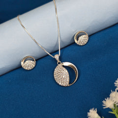 925 Silver Dual-Tone Sparkle Circle Pendant Set