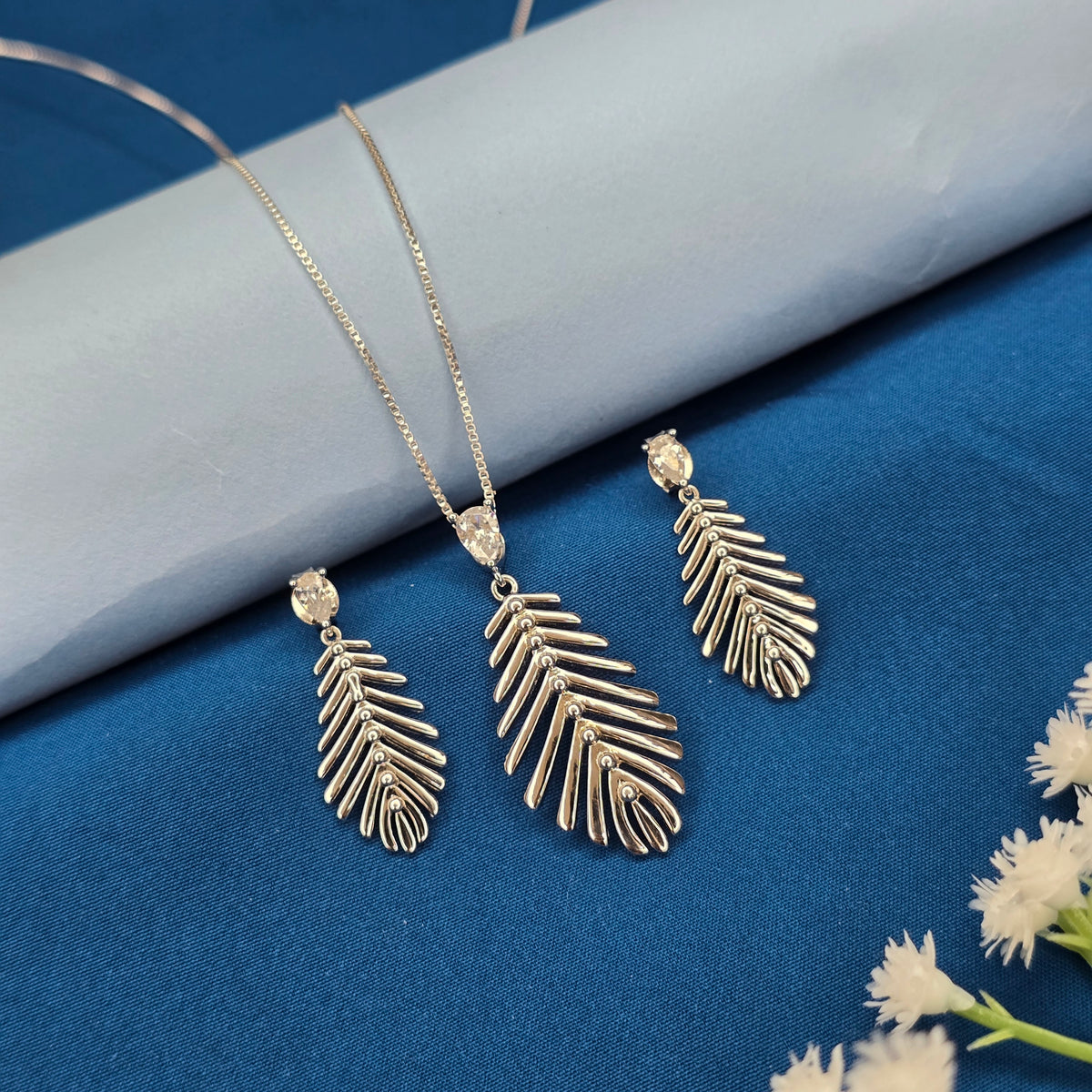 925 Sterling Silver Classic Feather Flow Jewellery Set