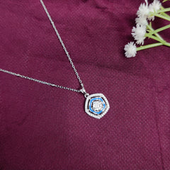 925 Sterling Silver Blue Halo Sparkle Pendant Necklace