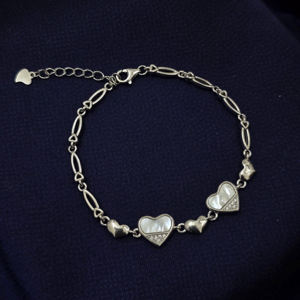 925 Sterling Silver MOP Heart Bracelet