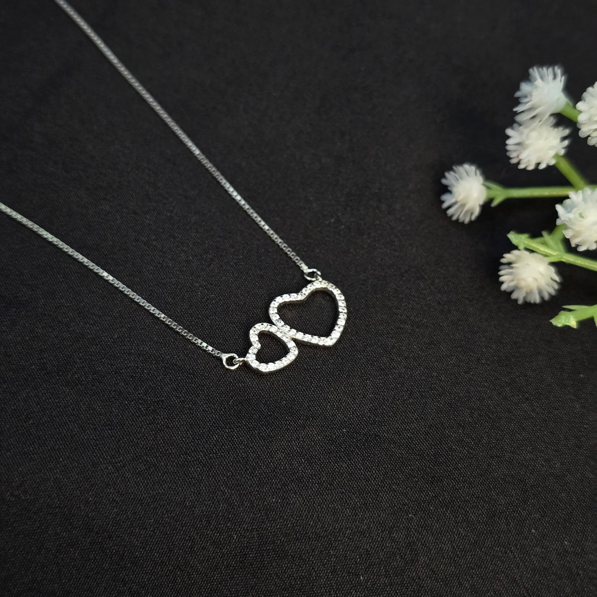 925 Sterling Silver Twin Heart Necklace
