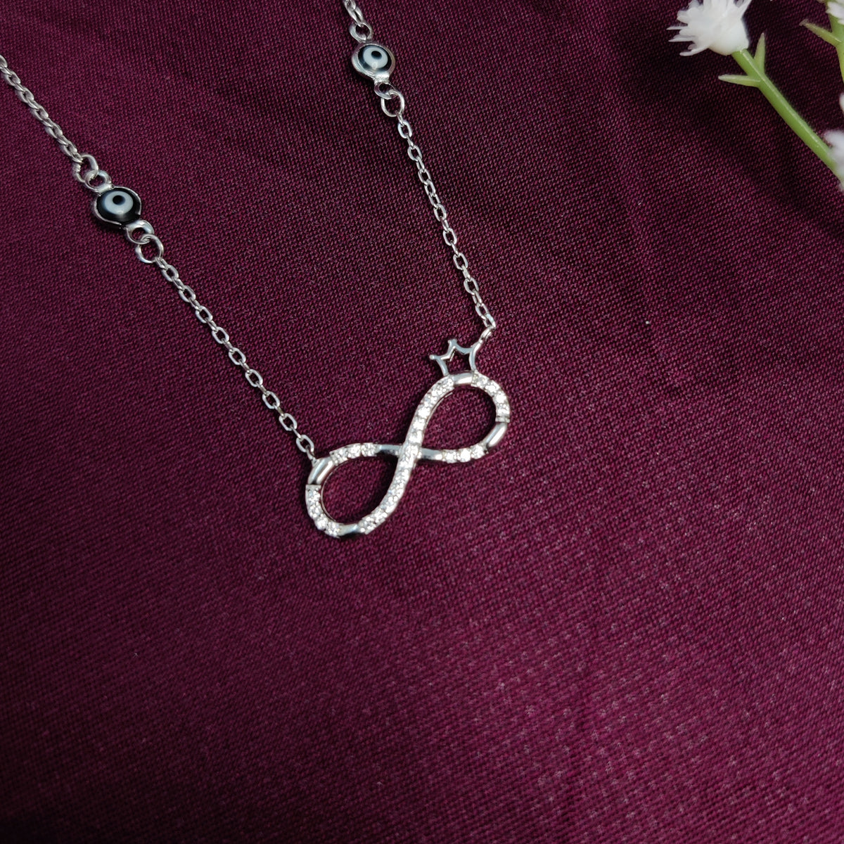925 Sterling Silver Infinity Crown Evil Eye Necklace