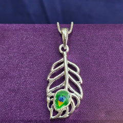 925 Sterling Silver Peacock Feather Design Chain Pendant