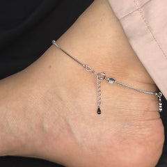925 Sterling Silver Triple Drop Charm Anklet