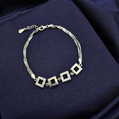 925 Silver Dual-Chain Square Charm Bracelet