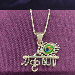 925 Silver Mor Pankh Krishna Name Chain Pendant