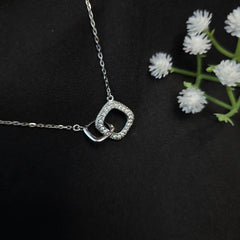 925 Sterling Silver Twin Sparkle Square Necklace